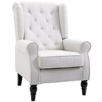 Sillón individual con respaldo alto, capitoné y botones, color blanco crema
