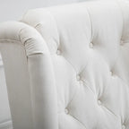 Sillón individual con respaldo alto, capitoné y botones, color blanco crema