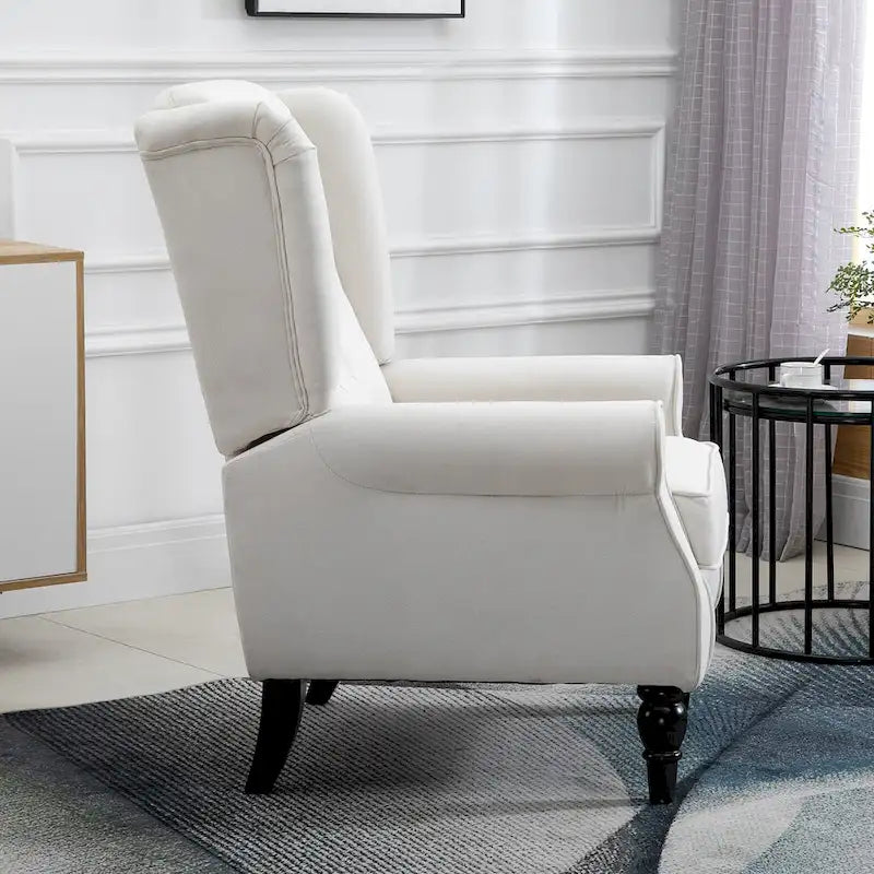 Sillón individual con respaldo alto, capitoné y botones, color blanco crema