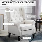 Sillón individual con respaldo alto, capitoné y botones, color blanco crema
