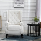 Sillón individual con respaldo alto, capitoné y botones, color blanco crema