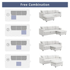 Sofá seccional en L de 4 plazas en gris/negro/blanco/beige con otomana