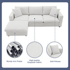 Sofá seccional en L de 4 plazas en gris/negro/blanco/beige con otomana