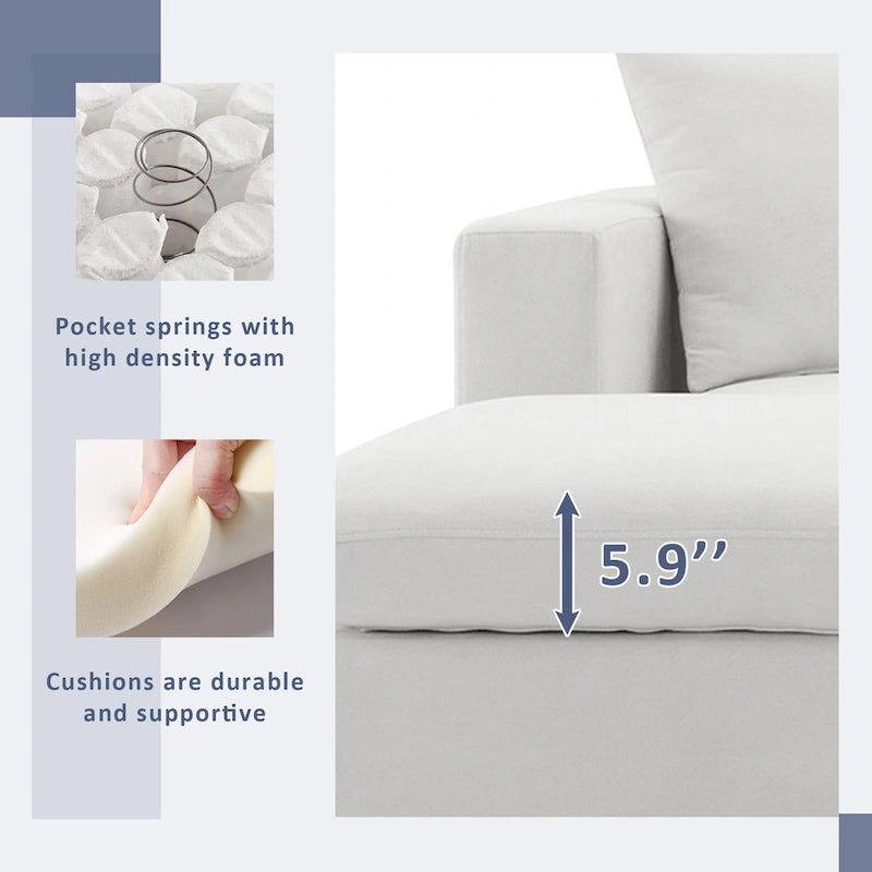 Sofá seccional en L de 4 plazas en gris/negro/blanco/beige con otomana