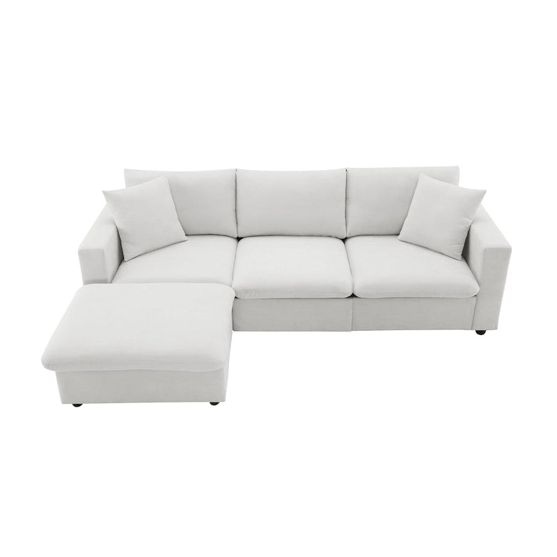 Sofá seccional en L de 4 plazas en gris/negro/blanco/beige con otomana