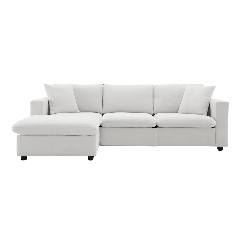 Sofá seccional en L de 4 plazas en gris/negro/blanco/beige con otomana