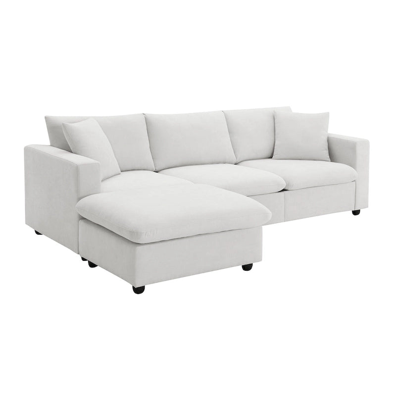 Sofá seccional en L de 4 plazas en gris/negro/blanco/beige con otomana