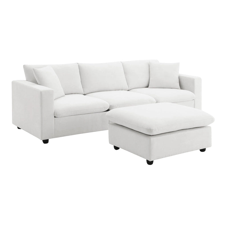 Sofá seccional en L de 4 plazas en gris/negro/blanco/beige con otomana
