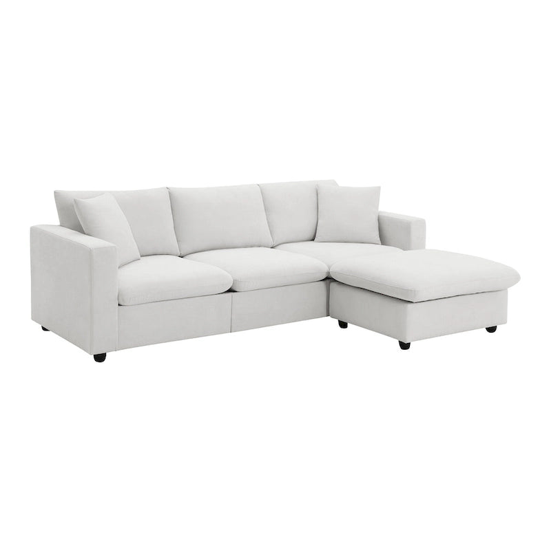 Sofá seccional en L de 4 plazas en gris/negro/blanco/beige con otomana