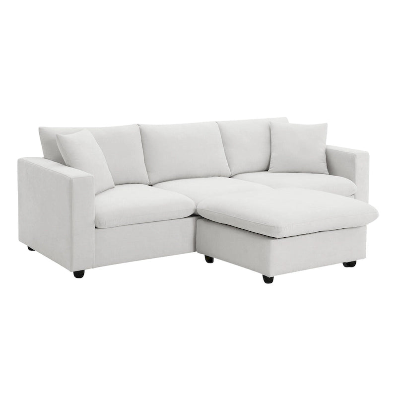 Sofá seccional en L de 4 plazas en gris/negro/blanco/beige con otomana