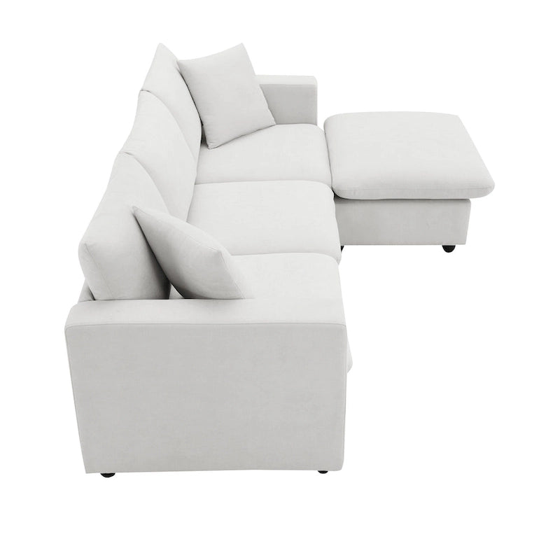 Sofá seccional en L de 4 plazas en gris/negro/blanco/beige con otomana