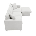 Sofá seccional en L de 4 plazas en gris/negro/blanco/beige con otomana