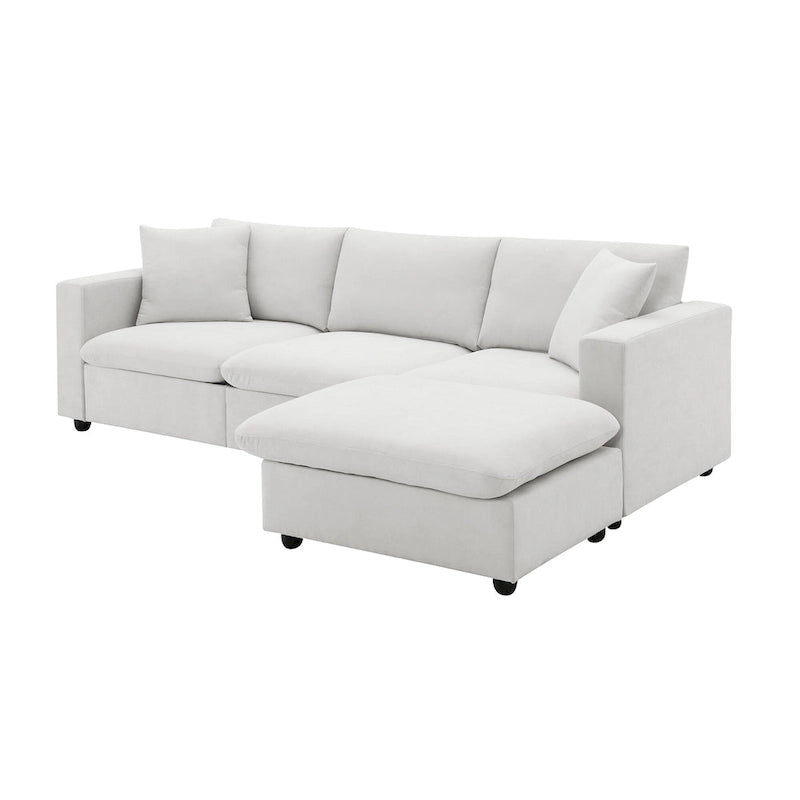 Sofá seccional en L de 4 plazas en gris/negro/blanco/beige con otomana