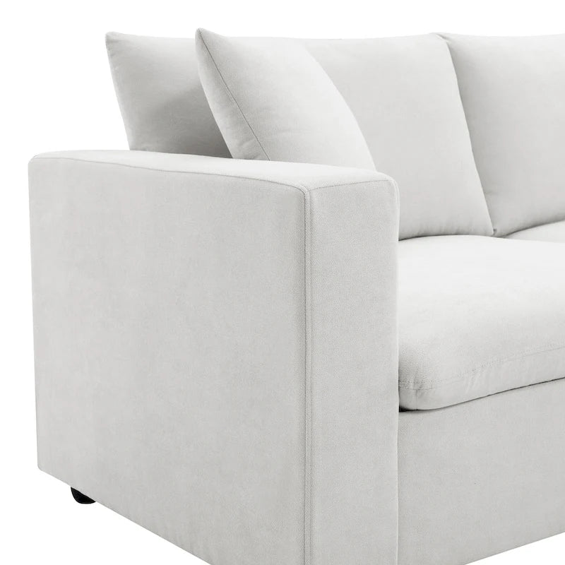 Sofá seccional en L de 4 plazas en gris/negro/blanco/beige con otomana