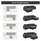 Sofá seccional en L de 4 plazas en gris/negro/blanco/beige con otomana
