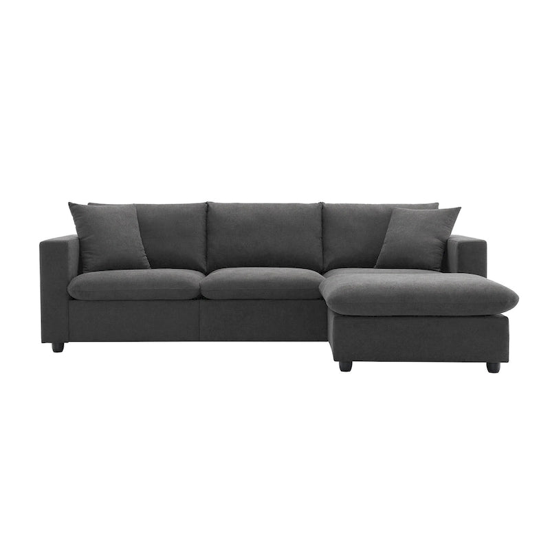 Sofá seccional en L de 4 plazas en gris/negro/blanco/beige con otomana