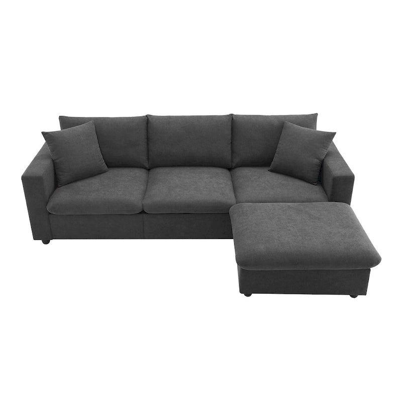 Sofá seccional en L de 4 plazas en gris/negro/blanco/beige con otomana