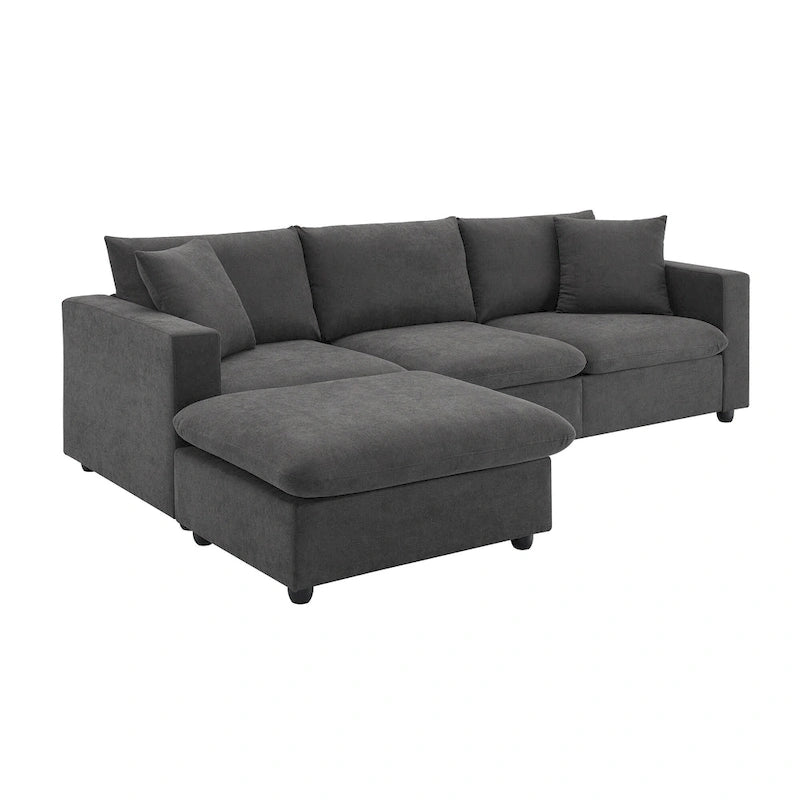 Sofá seccional en L de 4 plazas en gris/negro/blanco/beige con otomana