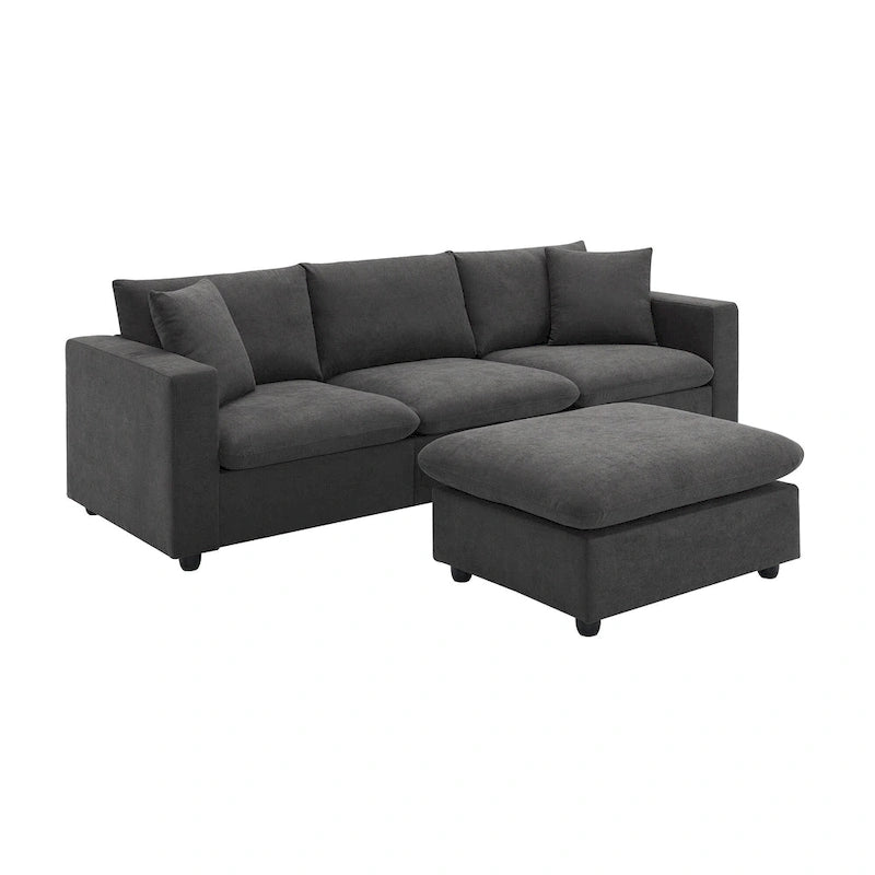 Sofá seccional en L de 4 plazas en gris/negro/blanco/beige con otomana