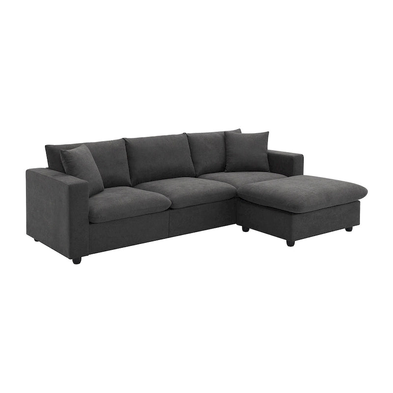 Sofá seccional en L de 4 plazas en gris/negro/blanco/beige con otomana