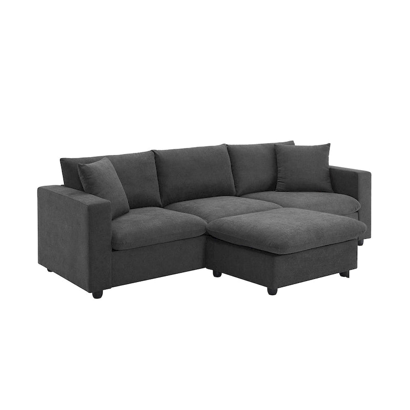 Sofá seccional en L de 4 plazas en gris/negro/blanco/beige con otomana