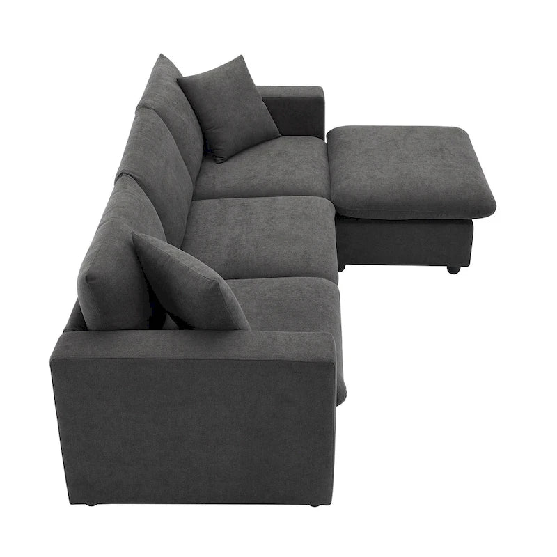 Sofá seccional en L de 4 plazas en gris/negro/blanco/beige con otomana