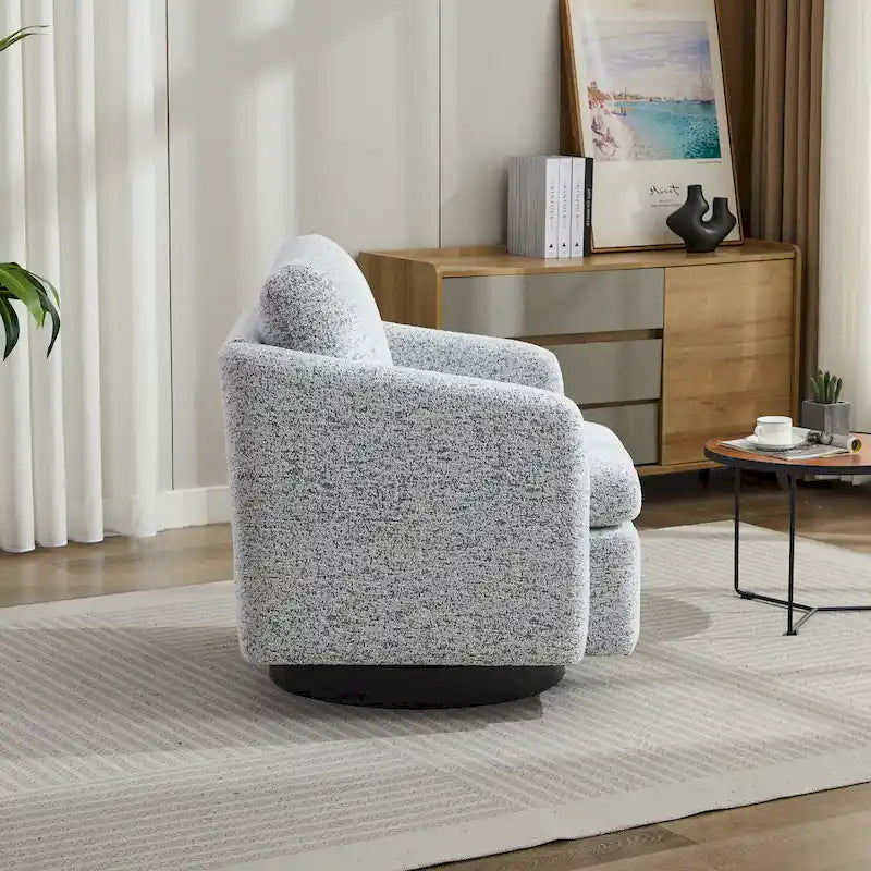 Sillón decorativo giratorio de chenilla blanco y negro de 31.5 pulgadas con estructura de madera maciza