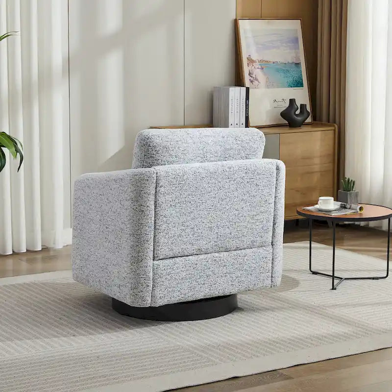 Sillón decorativo giratorio de chenilla blanco y negro de 31.5 pulgadas con estructura de madera maciza