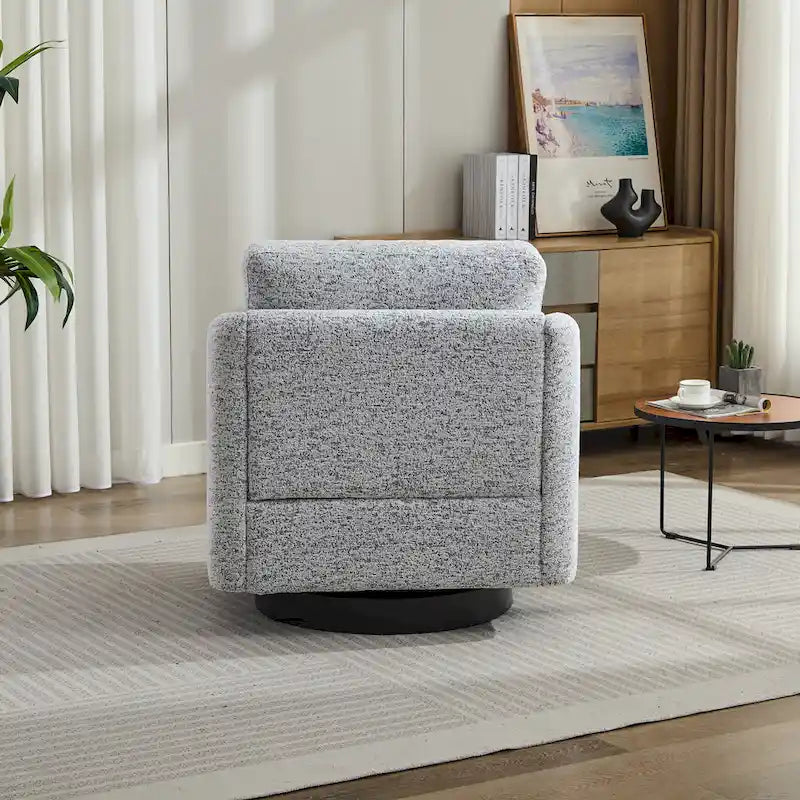 Sillón decorativo giratorio de chenilla blanco y negro de 31.5 pulgadas con estructura de madera maciza