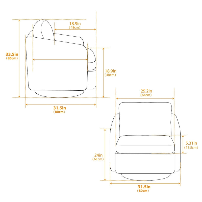 Sillón decorativo giratorio de chenilla blanco y negro de 31.5 pulgadas con estructura de madera maciza