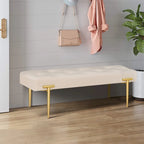 Banco otomano de terciopelo beige y dorado, rectangular, 1 persona