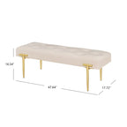 Banco otomano de terciopelo beige y dorado, rectangular, 1 persona