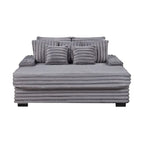 Sofá chaise longue de pana gris / gris claro de una plaza extragrande