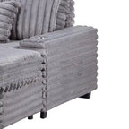 Sofá chaise longue de pana gris / gris claro de una plaza extragrande
