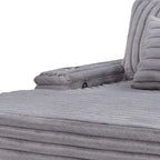 Sofá chaise longue de pana gris / gris claro de una plaza extragrande