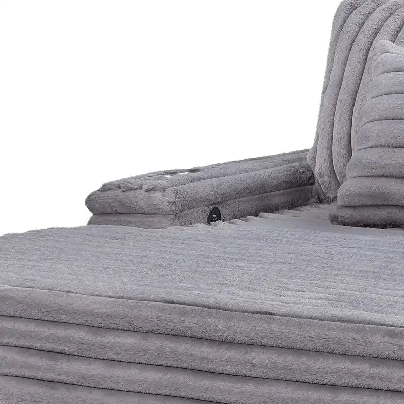 Sofá chaise longue de pana gris / gris claro de una plaza extragrande