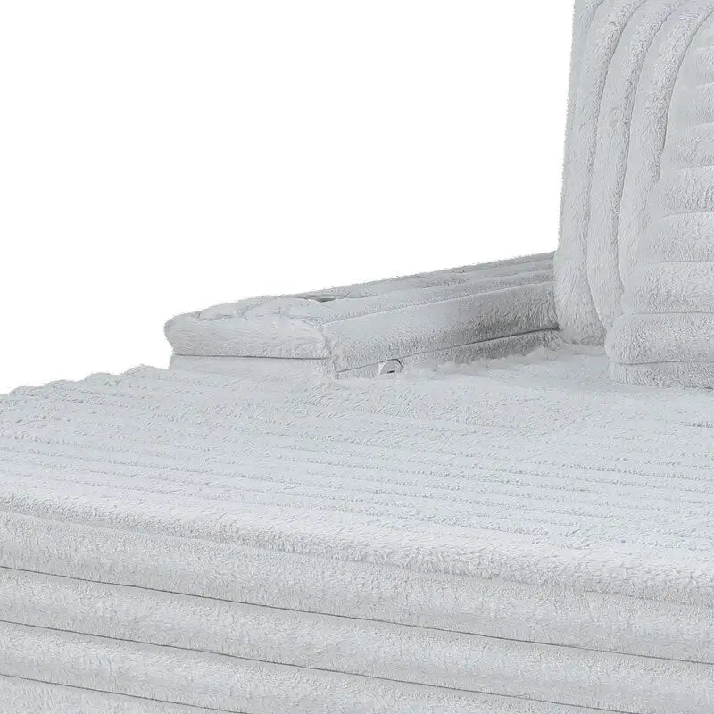 Sofá chaise longue de pana gris / gris claro de una plaza extragrande