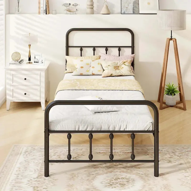 Estructura de Cama de Metal Victoriana Negra con Cabecero, Individual/Matrimonial/Queen/King