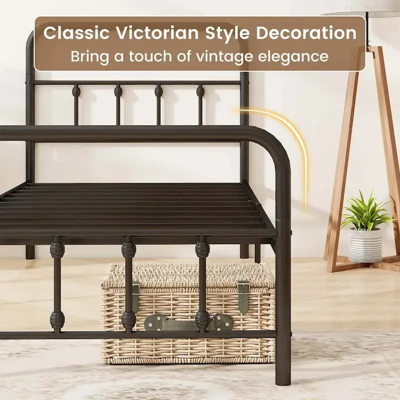 Estructura de Cama de Metal Victoriana Negra con Cabecero, Individual/Matrimonial/Queen/King
