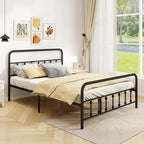 Estructura de Cama de Metal Victoriana Negra con Cabecero, Individual/Matrimonial/Queen/King
