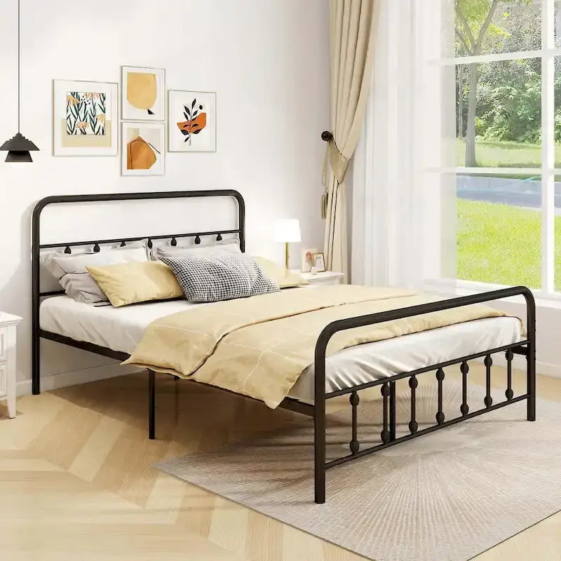 Estructura de Cama de Metal Victoriana Negra con Cabecero, Individual/Matrimonial/Queen/King