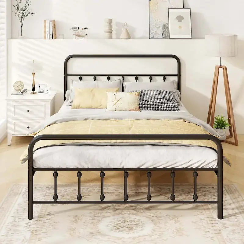 Estructura de Cama de Metal Victoriana Negra con Cabecero, Individual/Matrimonial/Queen/King