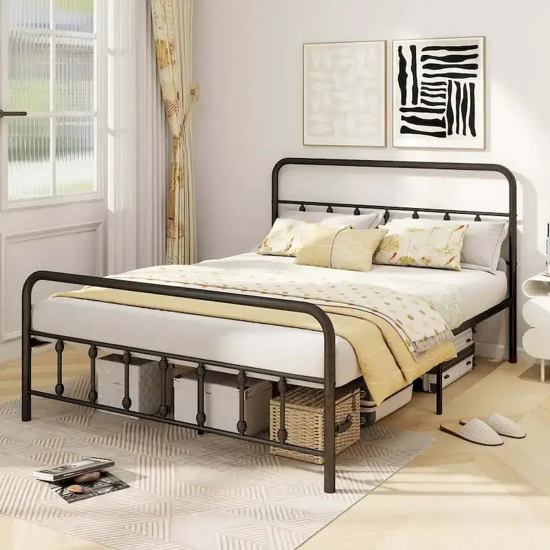 Estructura de Cama de Metal Victoriana Negra con Cabecero, Individual/Matrimonial/Queen/King