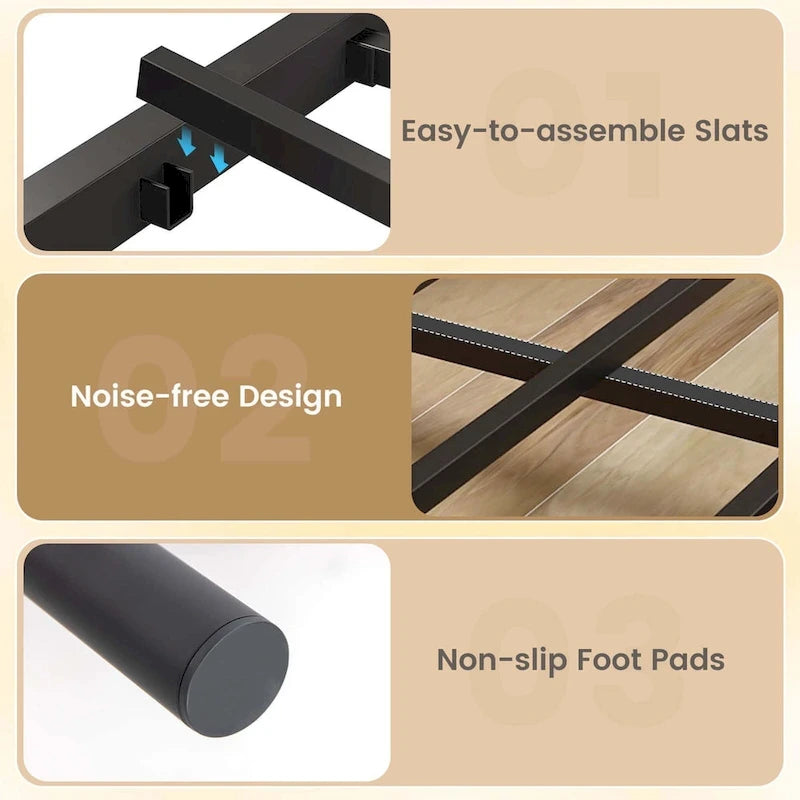 Estructura de Cama de Metal Victoriana Negra con Cabecero, Individual/Matrimonial/Queen/King