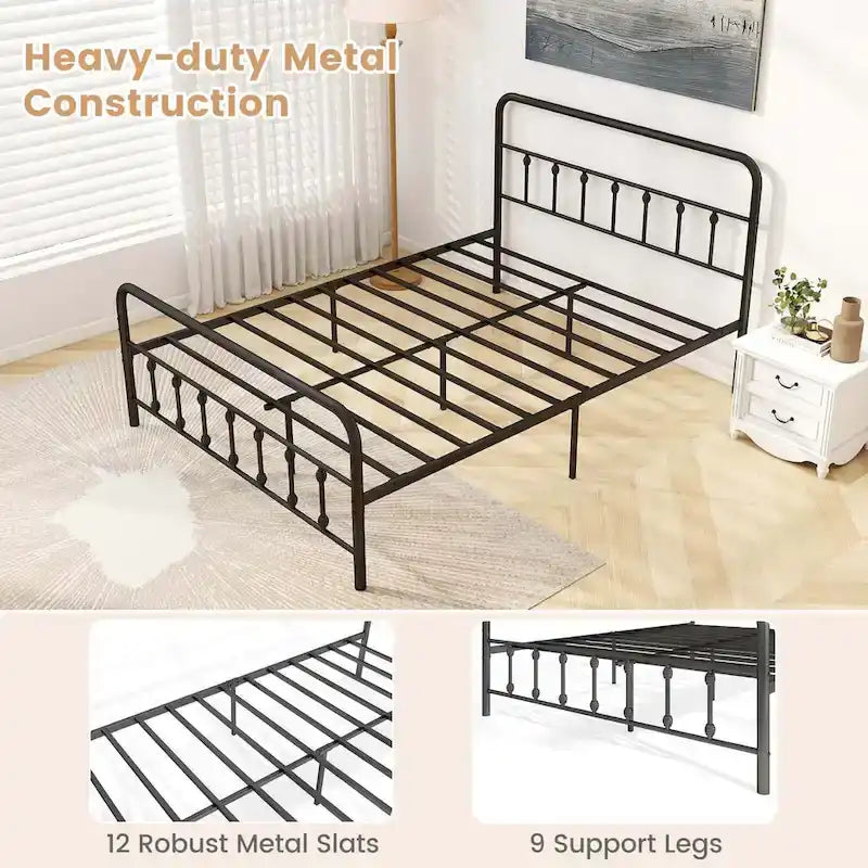 Estructura de Cama de Metal Victoriana Negra con Cabecero, Individual/Matrimonial/Queen/King