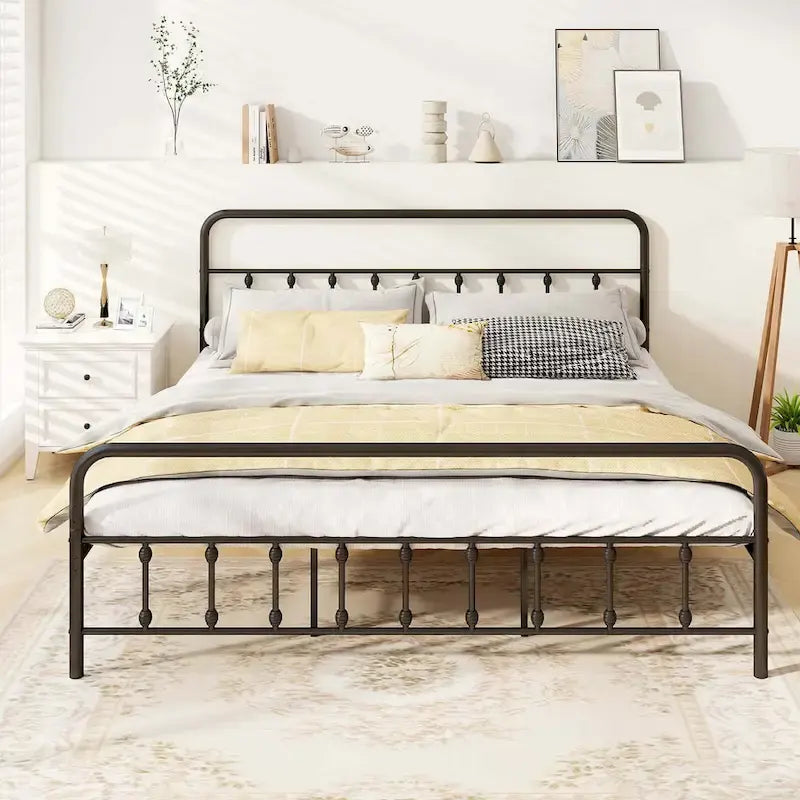 Estructura de Cama de Metal Victoriana Negra con Cabecero, Individual/Matrimonial/Queen/King