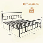 Estructura de Cama de Metal Victoriana Negra con Cabecero, Individual/Matrimonial/Queen/King