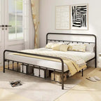Estructura de Cama de Metal Victoriana Negra con Cabecero, Individual/Matrimonial/Queen/King