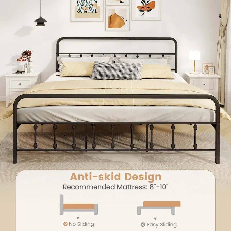 Estructura de Cama de Metal Victoriana Negra con Cabecero, Individual/Matrimonial/Queen/King