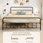 Estructura de Cama de Metal Victoriana Negra con Cabecero, Individual/Matrimonial/Queen/King